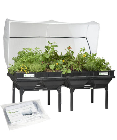 Vegepod Kombi Paket groß | Großer Containergarten Gemüsebeet Schwarz mit Abdeckung, Standgestell und Winterabdeckung 2m x 1m