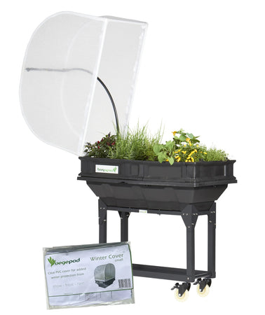 Vegepod Kombi Paket  | Kleiner Containergarten Gemüsebeet Schwarz mit Abdeckung, Rollgestell und Winterabdeckung 1m x 0,5m